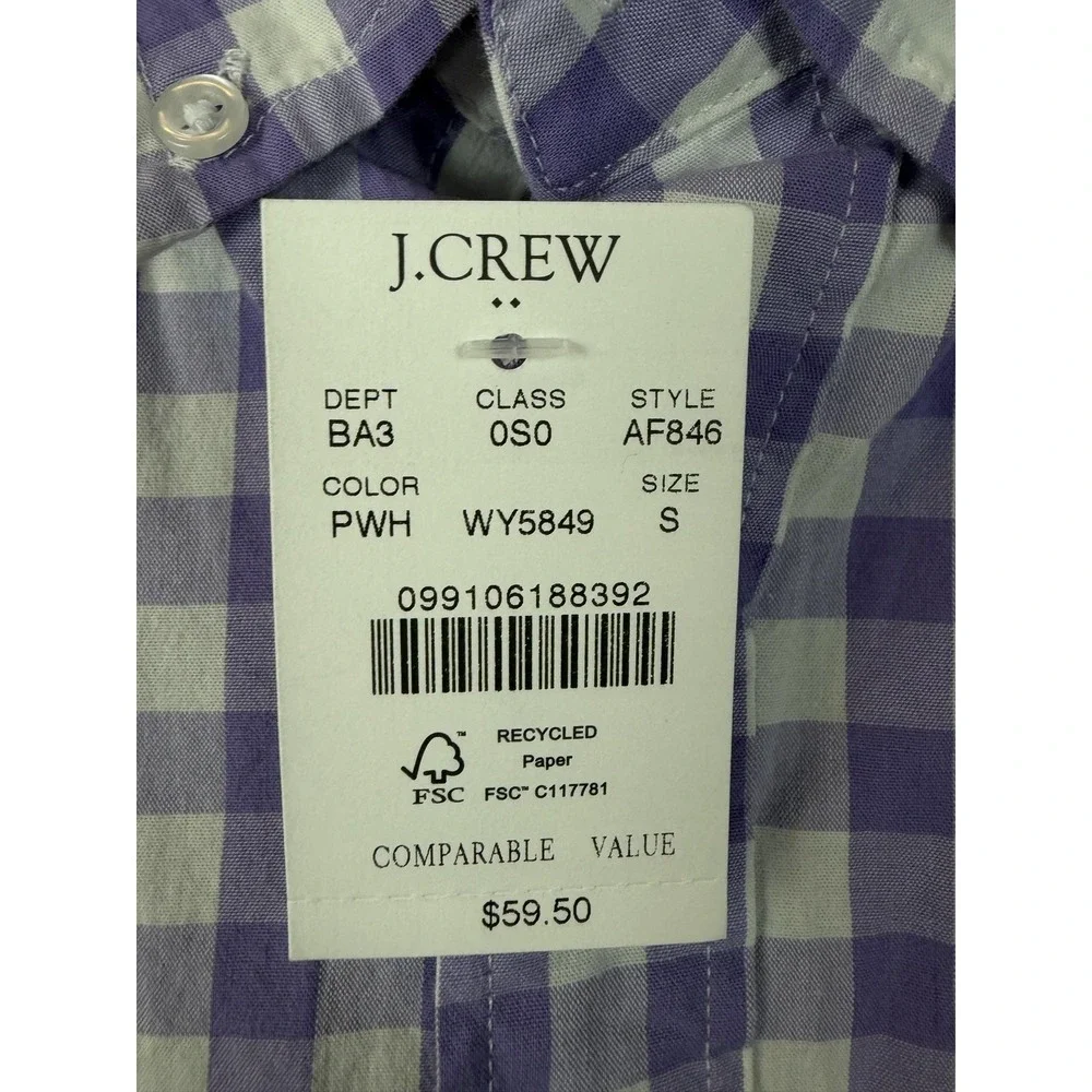 J Crew Mens Small Purple Check Flex Washed Long Sleeve Button Slim Shirt AF846